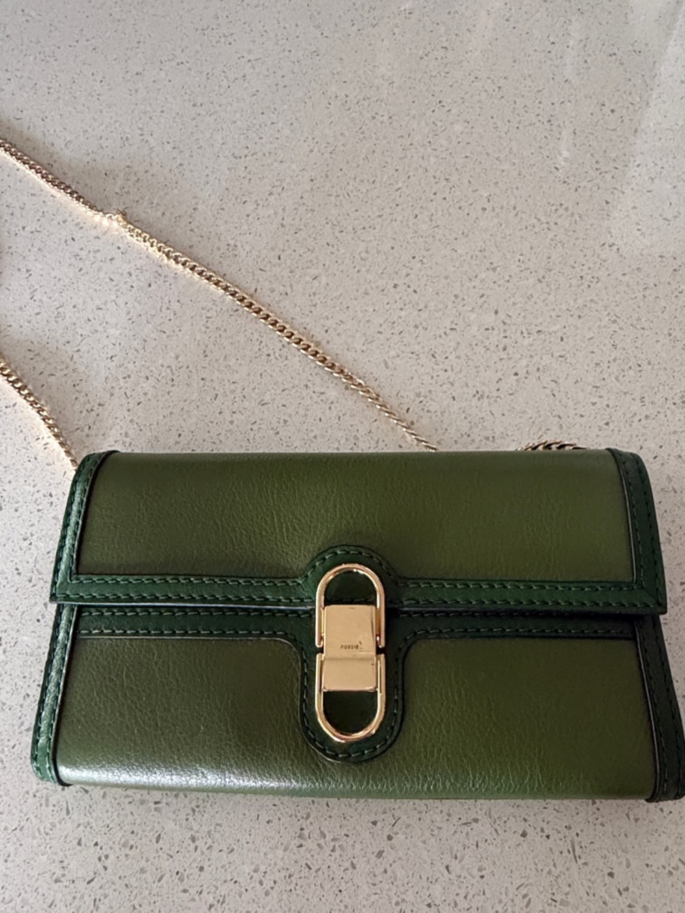 Fossil Green Leather Wallet Crossbody Bag Gold Chain Crossbody Avondale